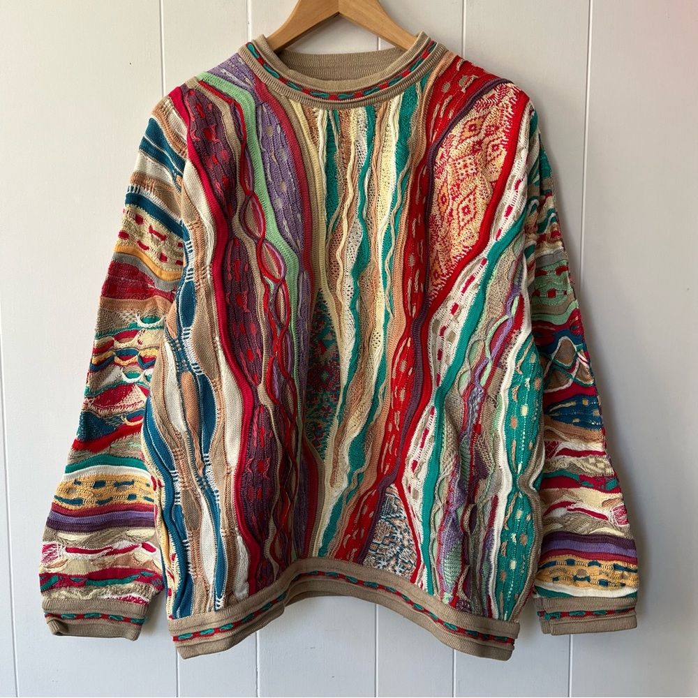 Vintage Coogi 3D Knit Mercerized Cotton Sweater Australia 1980s Biggie Colourful - Picture 2 of 11
